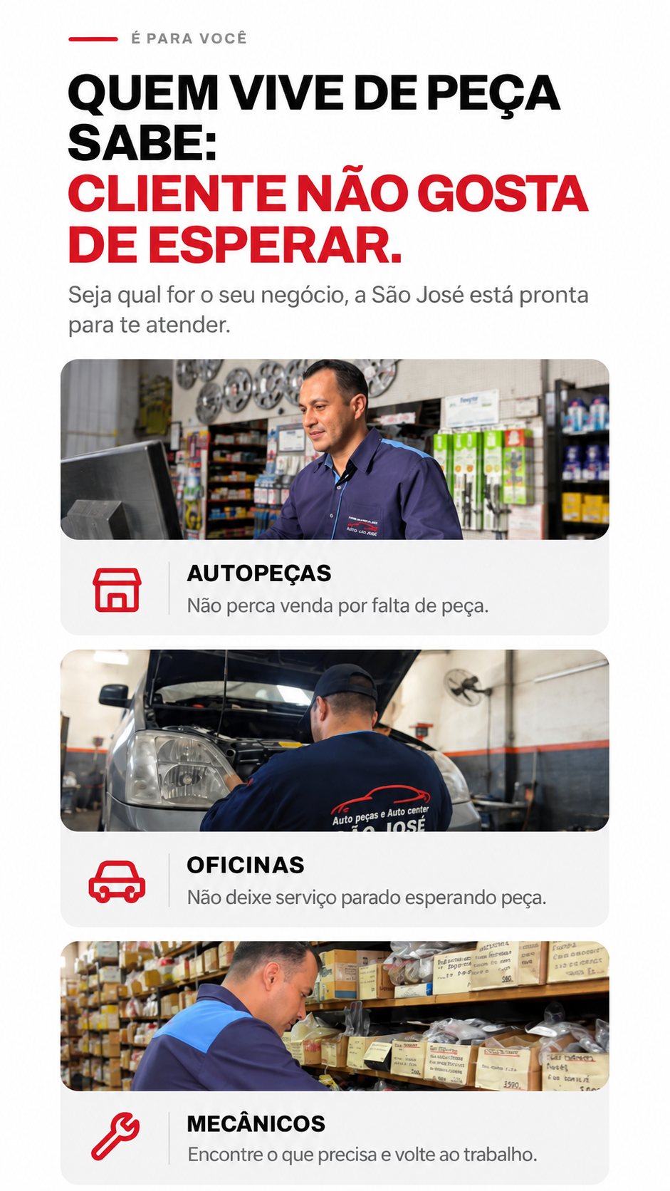 É para você: autopeças, oficinas e mecânicos. Cliente não gosta de esperar.